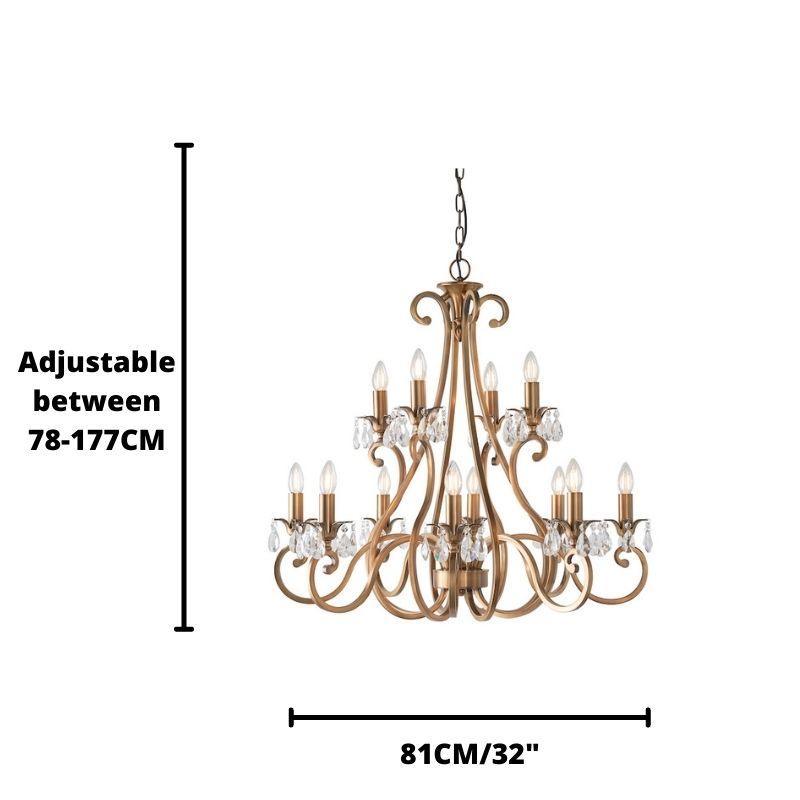 Oksana Antique Brass Finish 12 Light Chandelier-Interiors 1900-2-Tiffany Lighting Direct