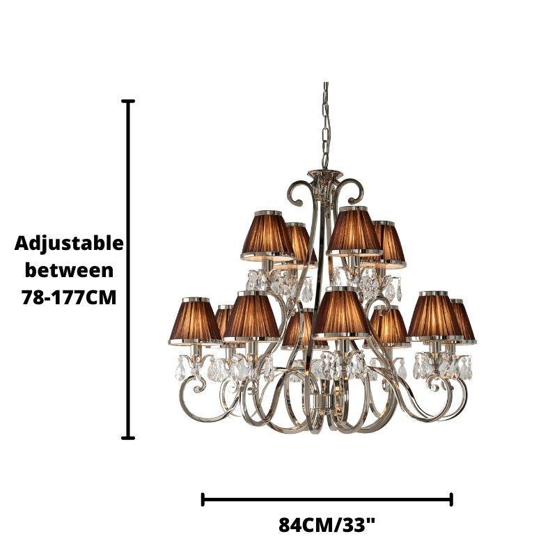 Oksana Polished Nickel 12 Light Chandelier - Chocolate Shades-Interiors 1900-2-Tiffany Lighting Direct