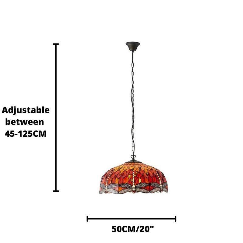 flame dragonfly large tiffany pendant light Close Up Lit Image