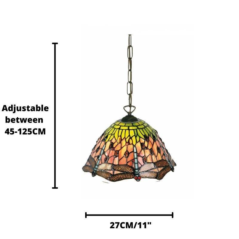 flame dragonfly small tiffany ceiling pendant light Close Up Lit Image