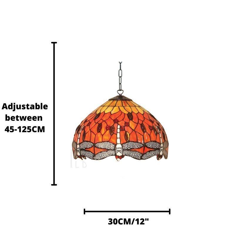 flame dragonfly small tiffany ceilling light Close Up Lit Image