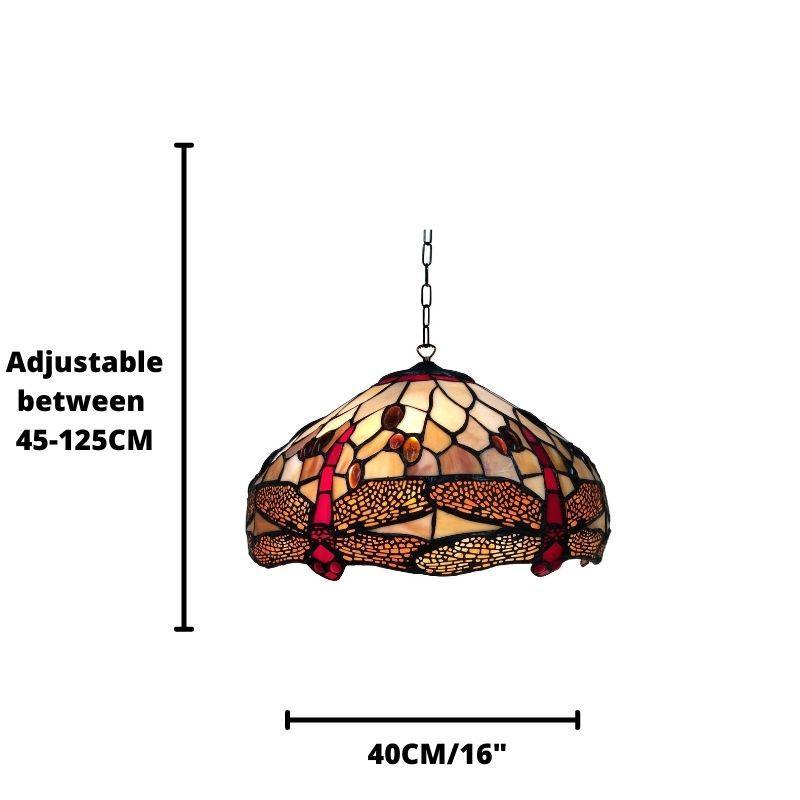 golden dragonfly 3 bulb tiffany ceiling pendant light Close Up Lit Image