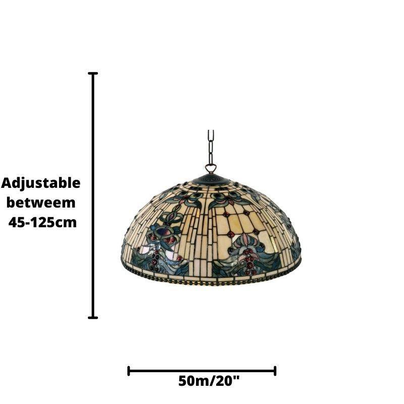 regency tiffany ceiling light 3 bulb fitting Close Up Lit Image