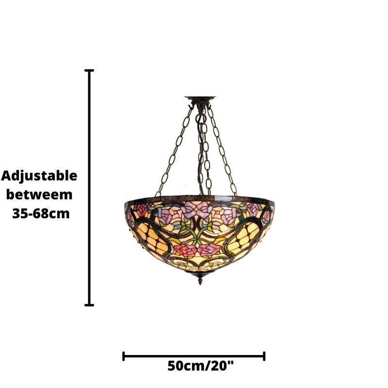 anders large inverted tiffany ceiling light adjustable chain Close Up Lit Image