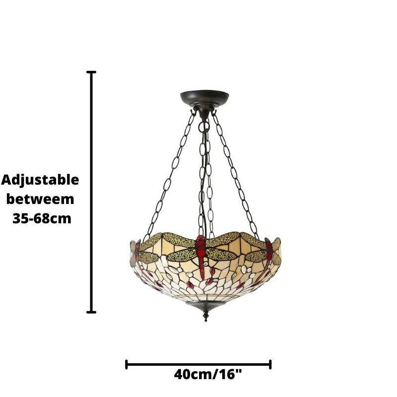 beige dragonfly medium tiffany 3 light inverted pendant light adj chain 70759 Living room lighting image