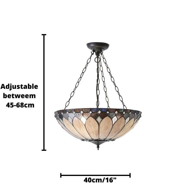 brooklyn medium tiffany inverted pendant light adjustable chain unlit close up image