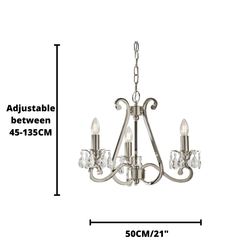 Oksana Polished Nickel Finish 3 Light Chandelier-Interiors 1900-2-Tiffany Lighting Direct