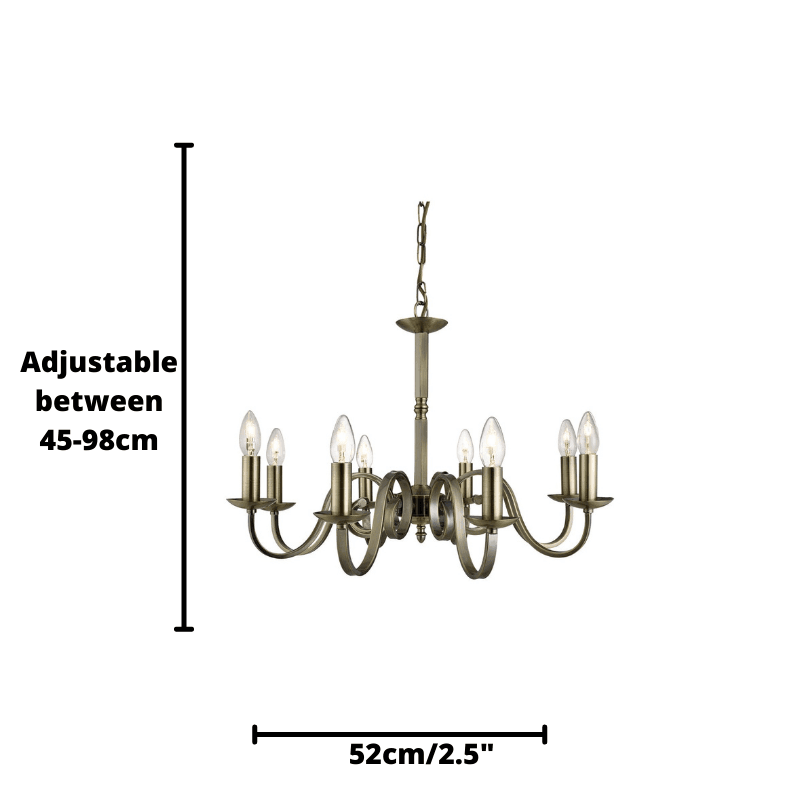 Richmond 8 Light Antique Brass Scroll Arm Chandelier-2-Tiffany Lighting Direct