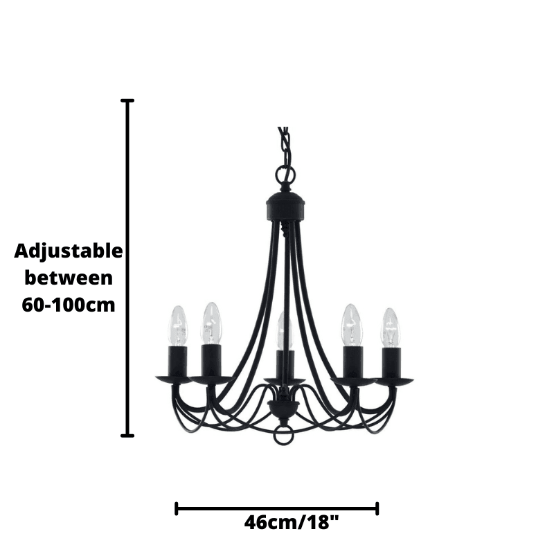Maypole 5 Light Matt Black Wrought Iron Ceiling Pendant-Ceiling Pendant Lights-3-Tiffany Lighting Direct