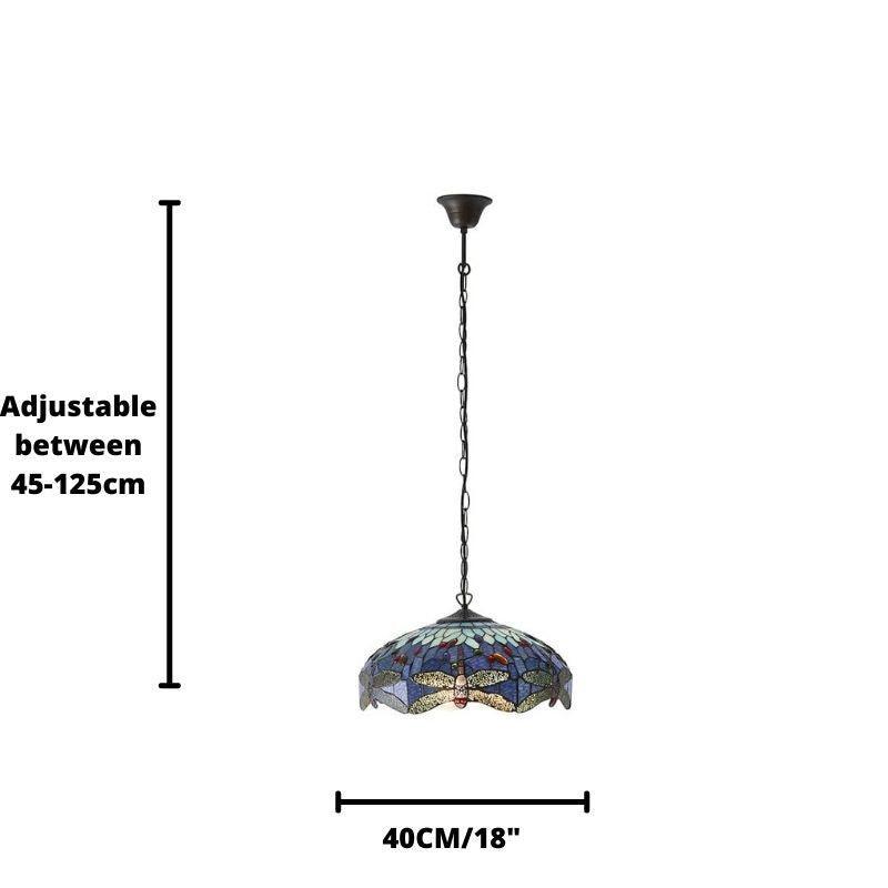 blue dragonfly medium tiffany pendant light 1b Close Up Lit Image