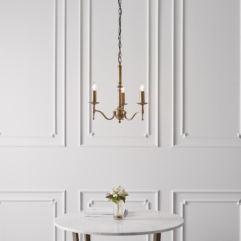 Stanford 3 Light Antique Brass Finish Chandelier CA1P3B