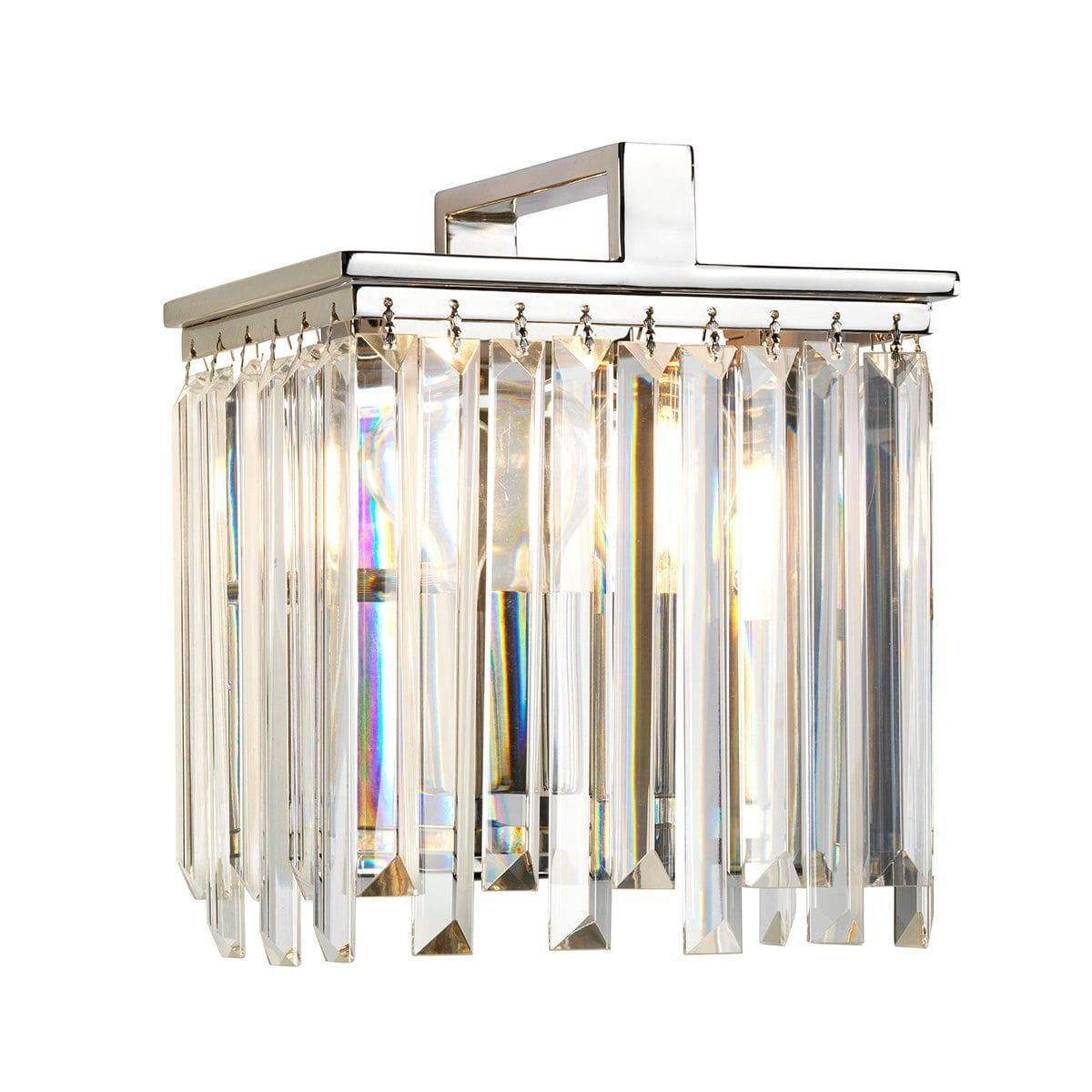 aries 1 light polished nickel and glass crystal wall light