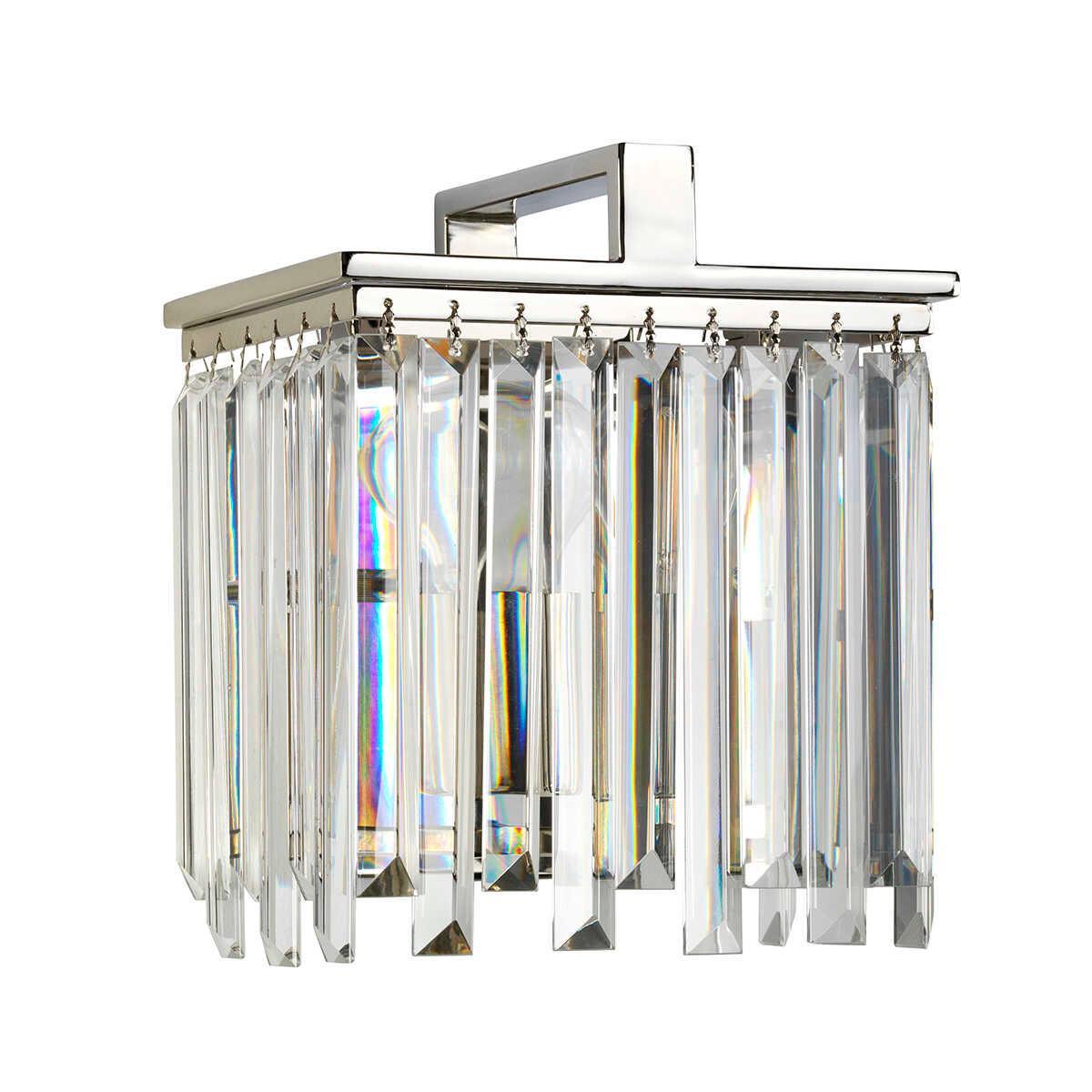 aries 1 light polished nickel and glass crystal wall light Detailed Close Up