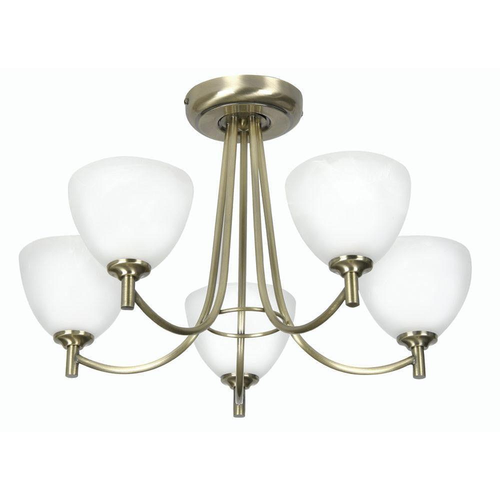 Art Deco Ceiling Light - Hamburg 5 Arm Antique Brass Finish Art Deco Ceiling Light 1178/56 AB