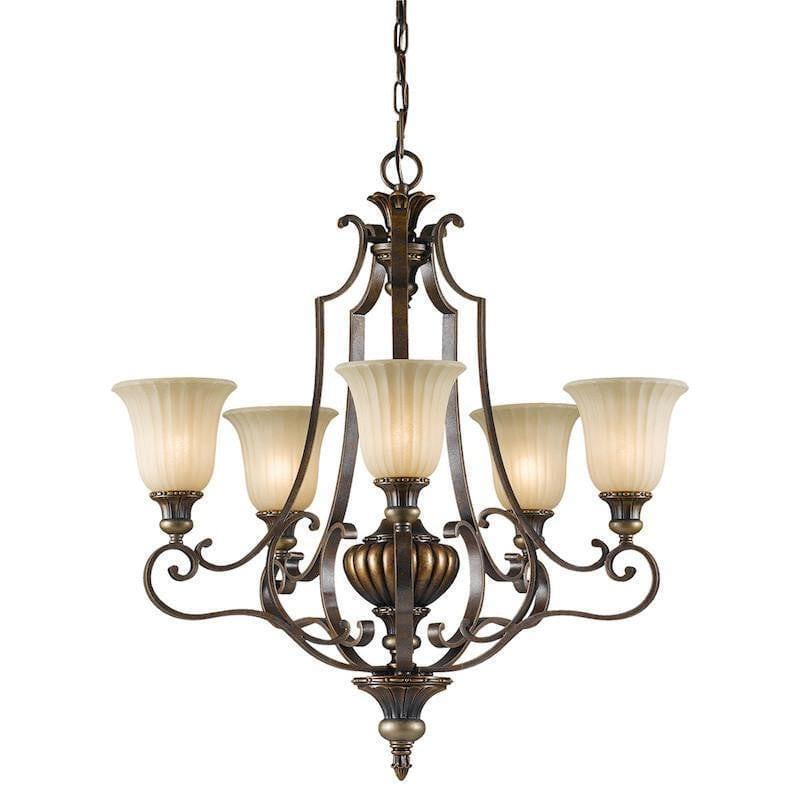Art Deco Ceiling Lights - Feiss Kelham Hall Firenze Gold And British Bronze Finish 5 Light Chandelier FE/KELHALL5 UPLT
