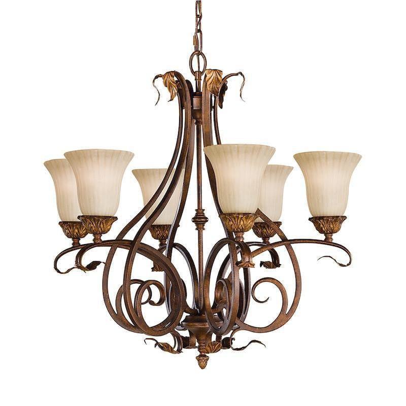 Art Deco Ceiling Lights - Feiss Sonoma Valley Aged Tortoise Shell 6 Light Chandelier FE/SONOMAVAL6
