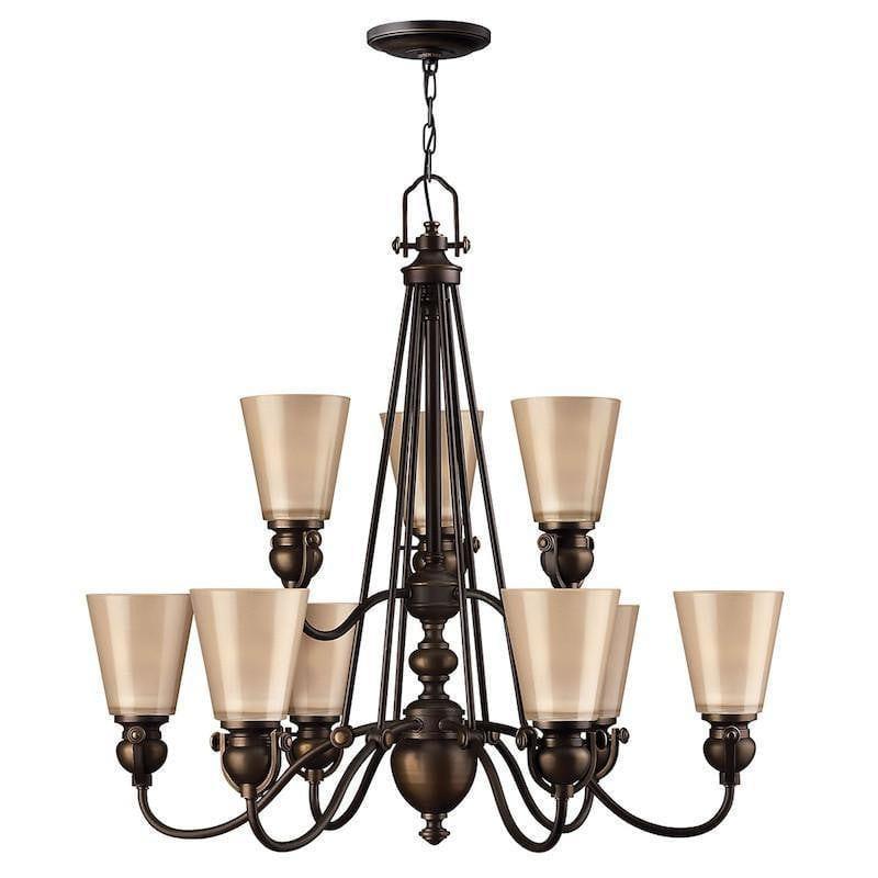 Art Deco Ceiling Lights - Hinkley Mayflower Olde Bronze Finish 9 Light Chandelier HK/MAYFLOWER9
