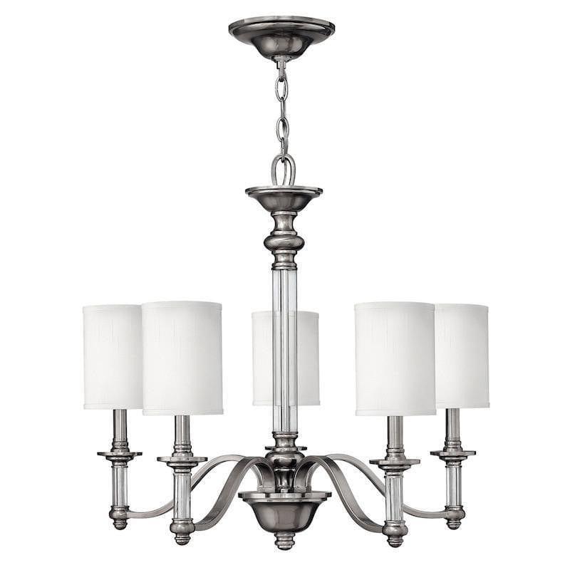 Art Deco Ceiling Lights - Hinkley Sussex Brushed Nickel Finish 5 Light Chandelier HK/SUSSEX5