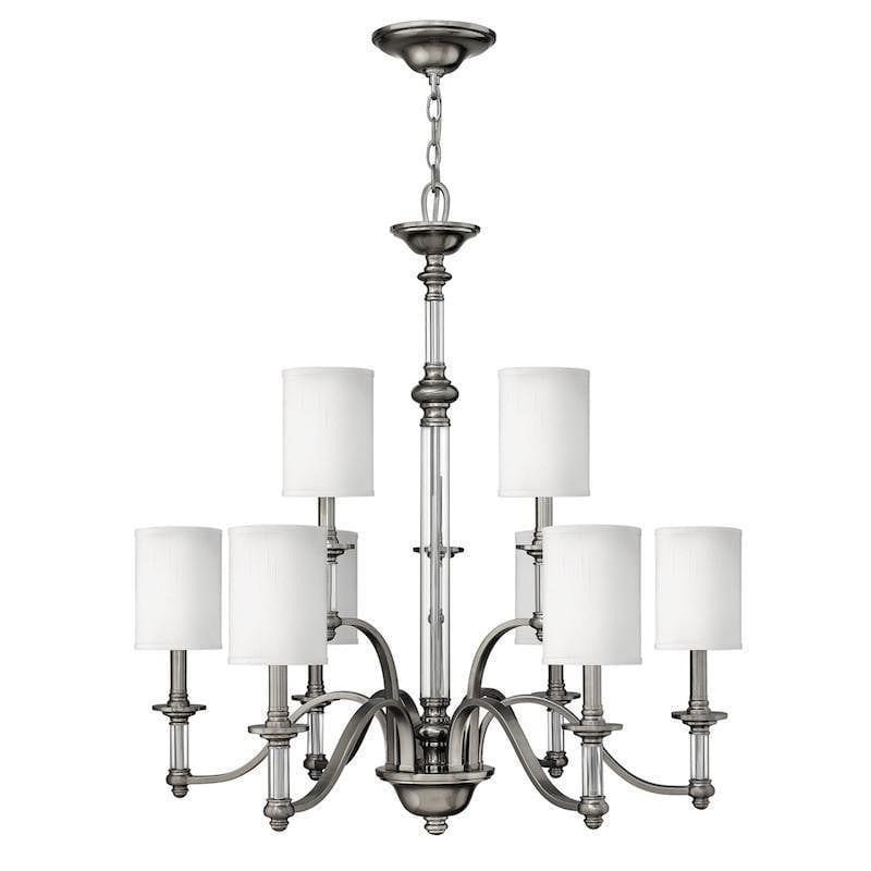 Art Deco Ceiling Lights - Hinkley Sussex Brushed Nickel Finish 9 Light Chandelier HK/SUSSEX9