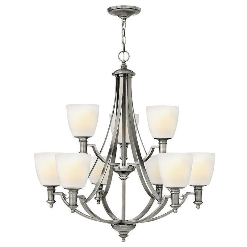 Art Deco Ceiling Lights - Hinkley Truman Antique Nickel Finish 9 Light Chandelier HK/TRUMAN9