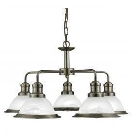 Art Deco Ceiling Lights - Searchlight Bistro Antique Brass Finish 5 Light Pendant Ceiling Light 1595-5AB