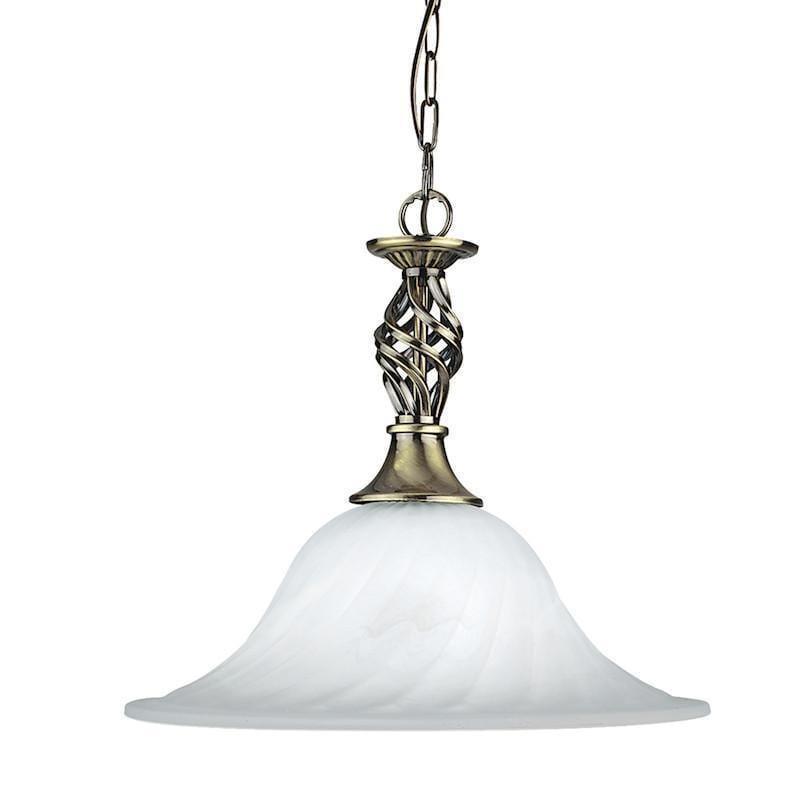 Art Deco Ceiling Lights - Searchlight Cameroon Antique Brass Finish And Marble Glass Pendant Ceiling Light 4581-14AB