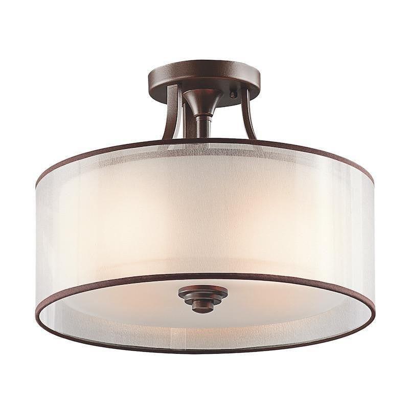 Art Deco Flush & Semi Flush - Kichler Lacey Mission Bronze Finish Small Semi Flush Ceiling Light KL/LACEY/SF MB