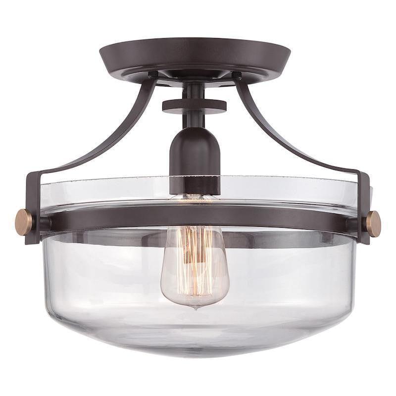 Art Deco Flush & Semi Flush - Quoizel Penn Station Western Bronze Finish Semi Flush Ceiling Light QZ/PENNSTAT/F WT