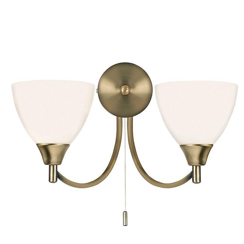 Art Deco Wall Light - Alton Twin Arm Antique Brass Finish Wall Light 1805-2AN