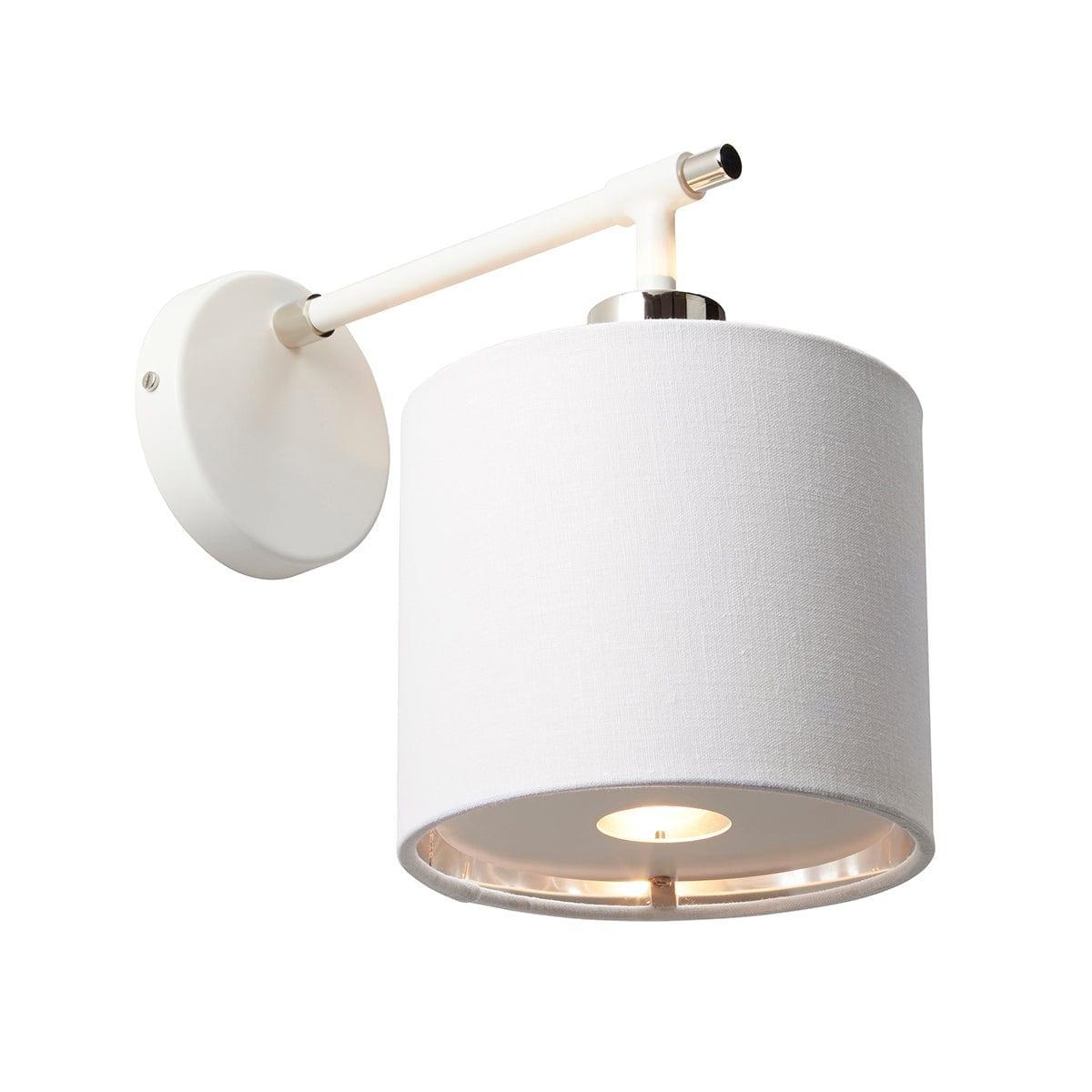 balance 1 light white and polished nickel wall light elstead lighting