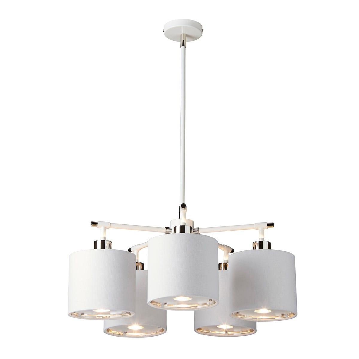 Balance 5 Light White & Polished Nickel Chandelier-Elstead Lighting-1-Tiffany Lighting Direct