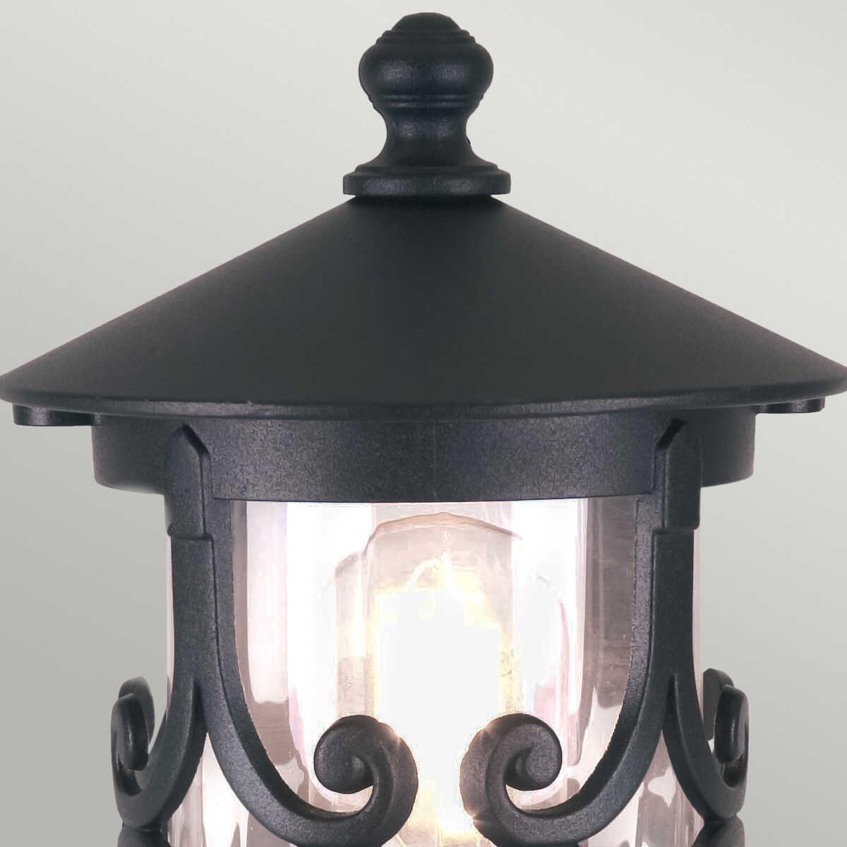 elstead hereford black finish outdoor pedestal lantern Detailed Close Up