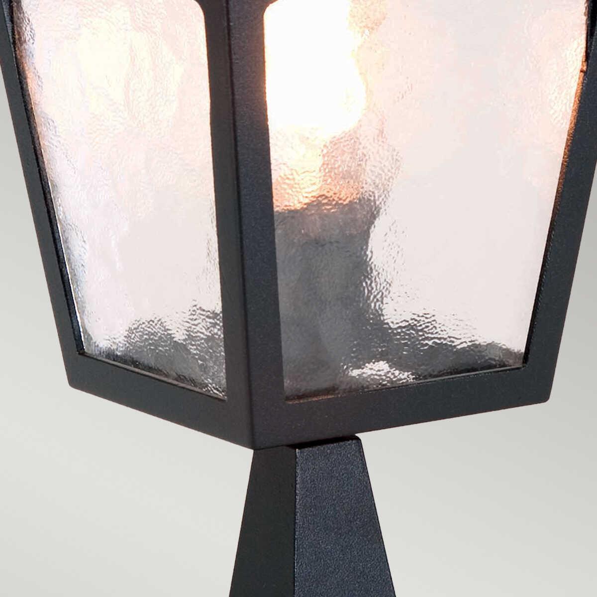 elstead york black finish outdoor pedestal lantern Close Up LED Bulb