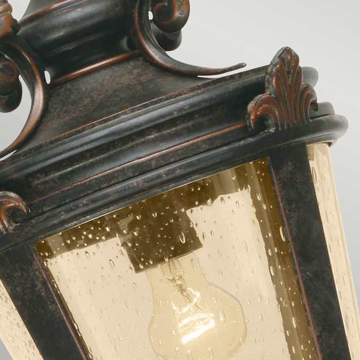 elstead baltimore weathered bronze finish large outdoor pendant lantern Close Up LED Bulb