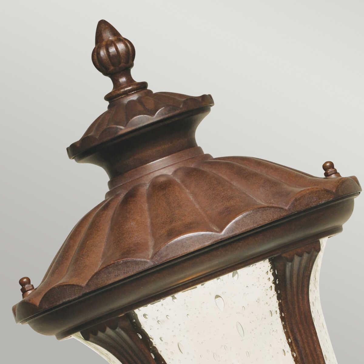 elstead chicago rusty bronze patina small outdoor pedestal lantern Detailed Close Up