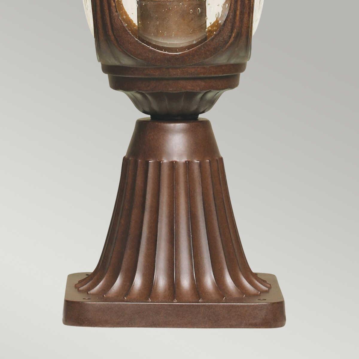 elstead chicago rusty bronze patina small outdoor pedestal lantern Close Up LED Bulb