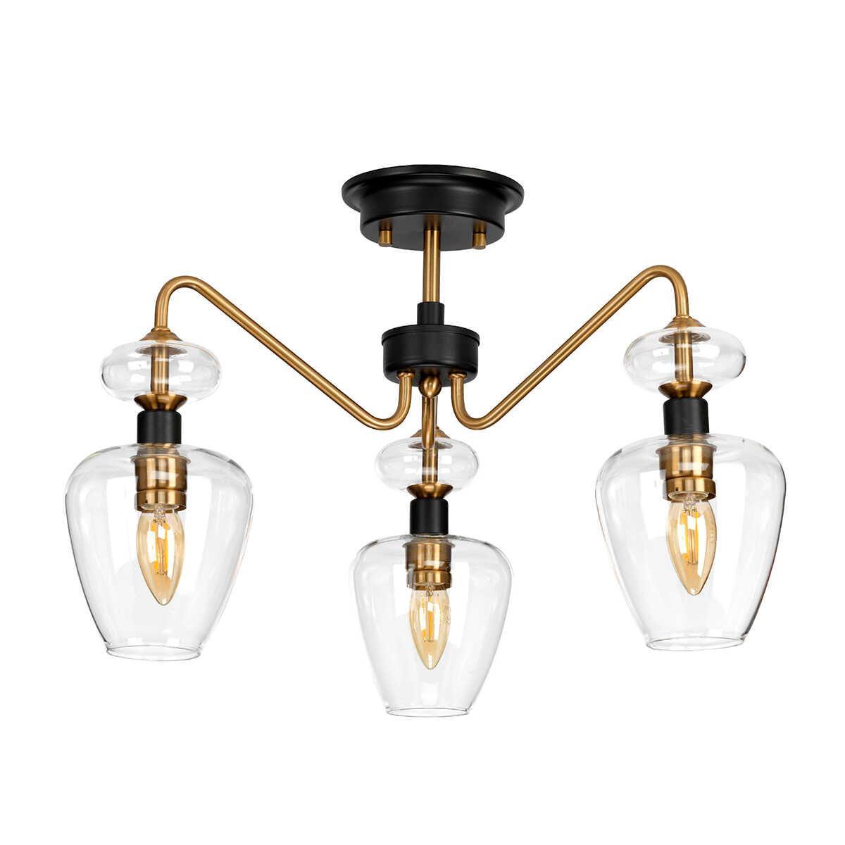 Elstead Lighting Armand 3 Light Semi Flush Brass Ceiling Light Living room close up