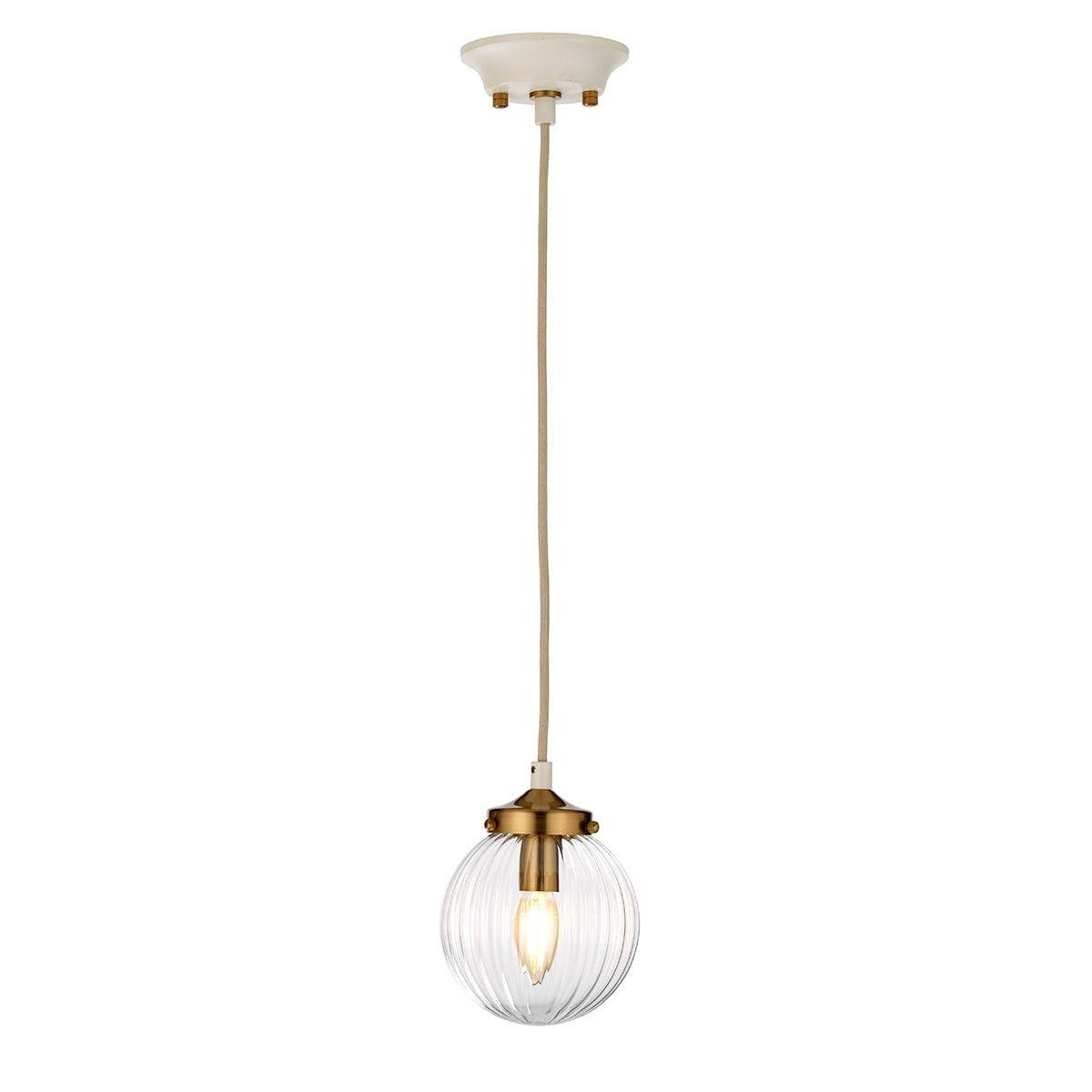 Elstead Cosmos 1 Light Brass & Cream Ceiling Pendant-Ceiling Pendant Lights-Elstead Lighting-1-Tiffany Lighting Direct