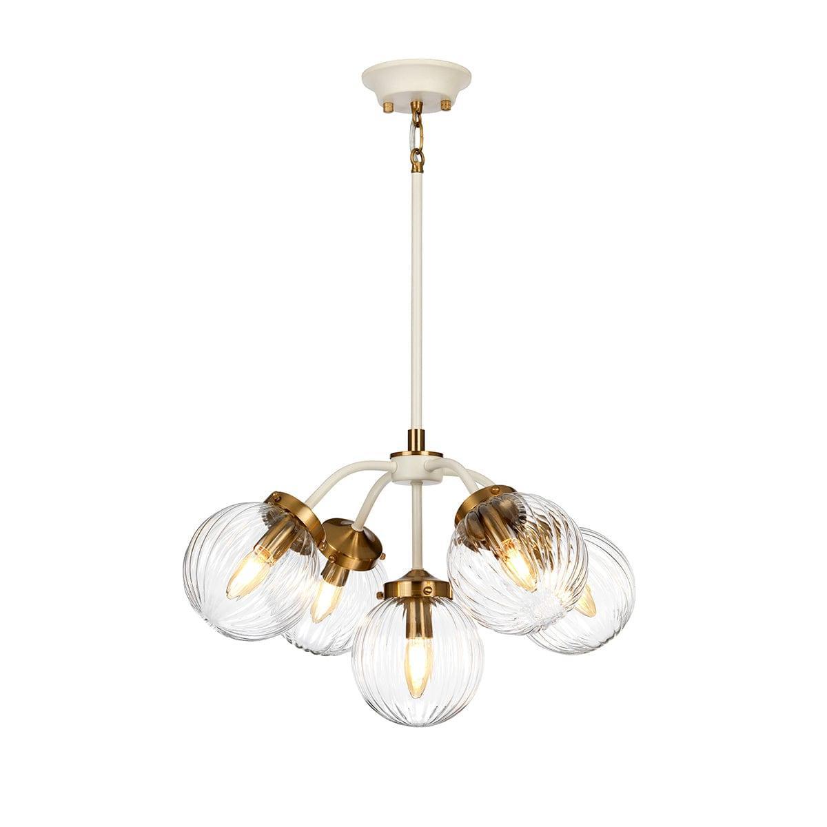 Elstead Cosmos 5 Light Brass & Cream Ceiling Pendant-Ceiling Pendant Lights-Elstead Lighting-1-Tiffany Lighting Direct