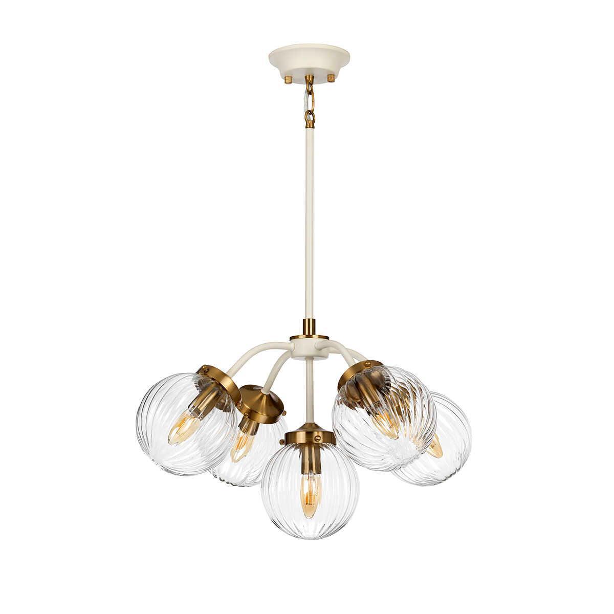 Elstead Cosmos 5 Light Brass & Cream Ceiling Pendant-Ceiling Pendant Lights-Elstead Lighting-5-Tiffany Lighting Direct