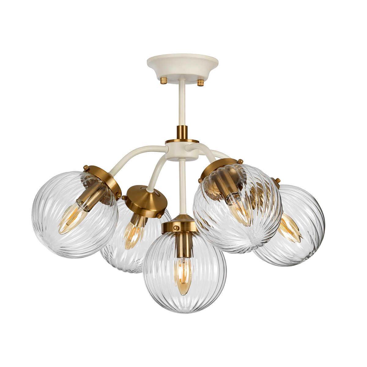 Elstead Cosmos 5 Light Brass & Cream Ceiling Pendant-Ceiling Pendant Lights-Elstead Lighting-6-Tiffany Lighting Direct