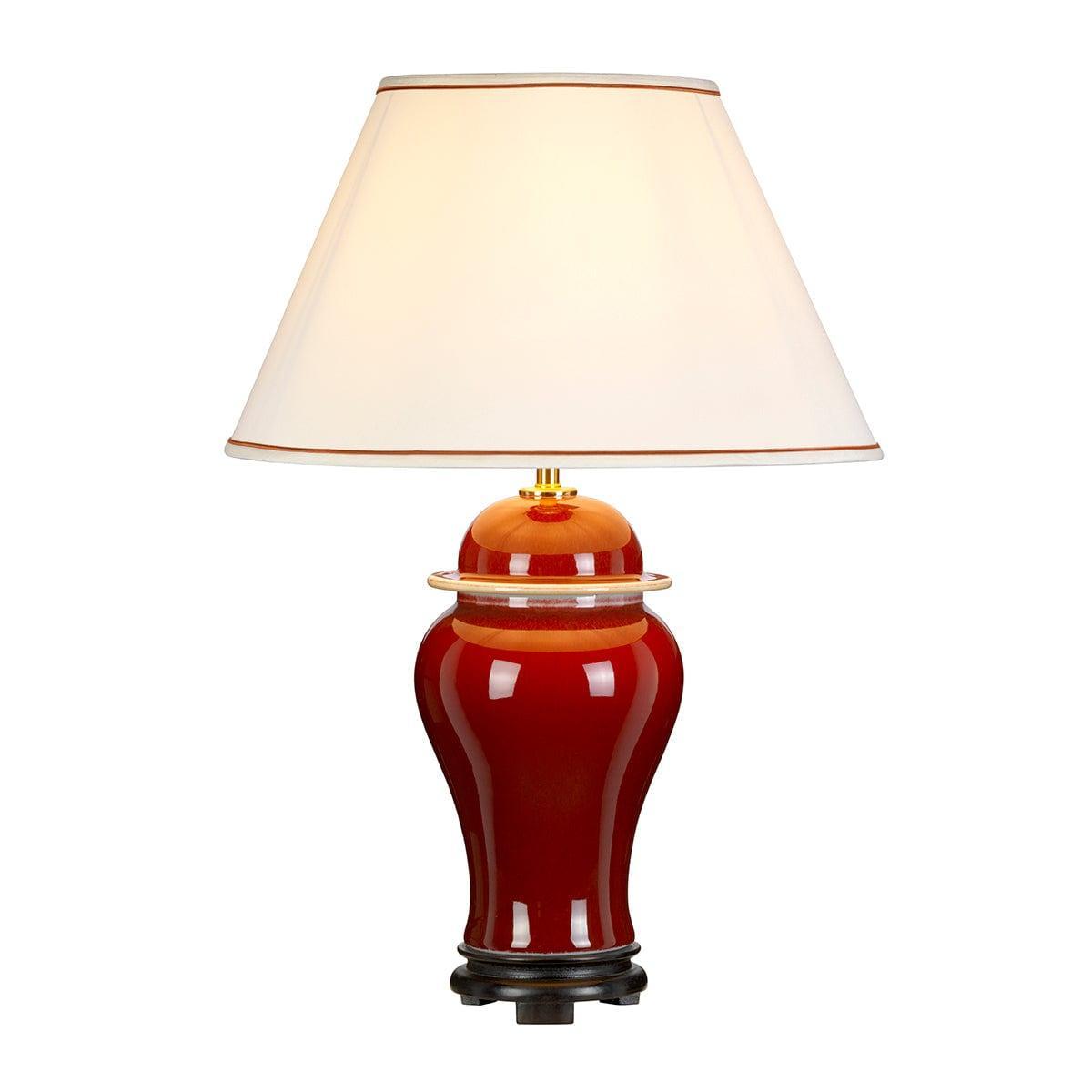 Temple Jar Oxblood Ceramic Table Lamp With Off-White Shade Elstead Lighting 1