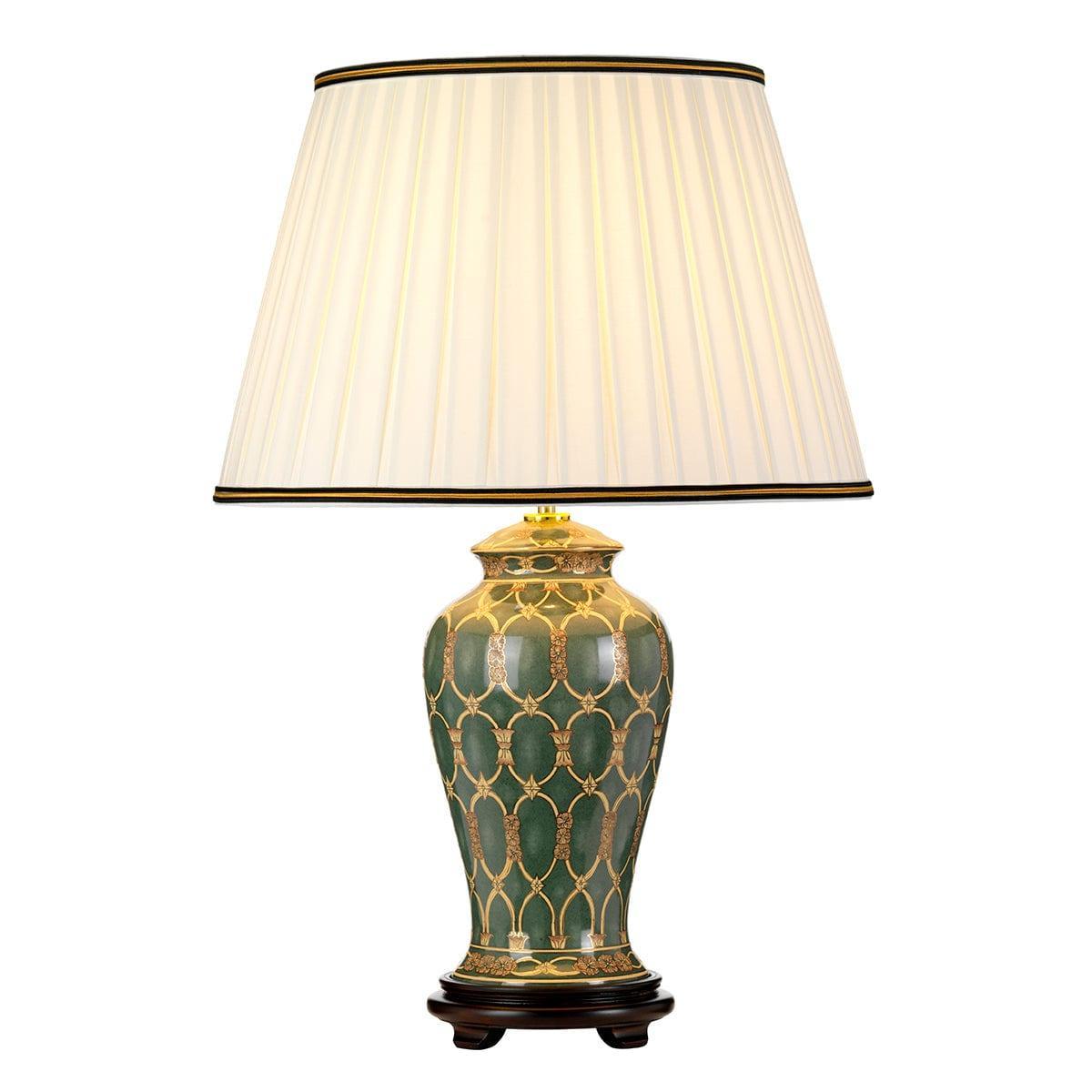 Sashi 1 Light Green & Gold Ceramic Table Lamp - Ivory Shade Elstead Lighting 1