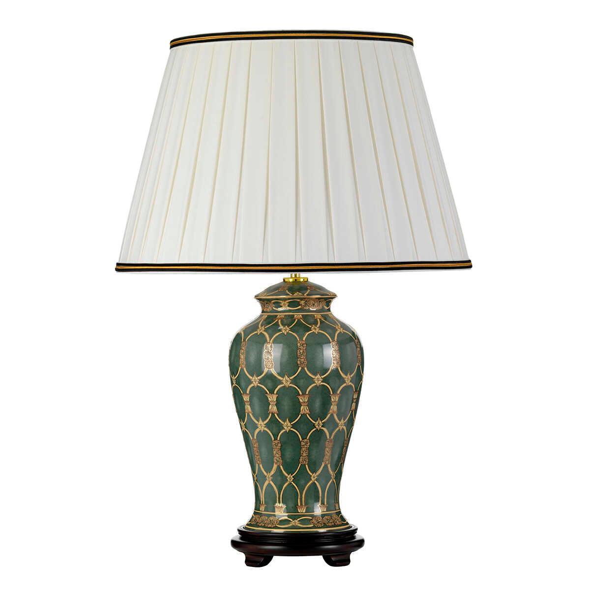 Sashi 1 Light Green & Gold Ceramic Table Lamp - Ivory Shade Elstead Lighting 3
