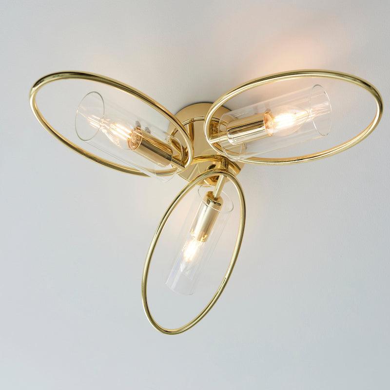 Amari 3 Light Semi Flush Polished Brass Ceiling Light Endon Living room dimmable image