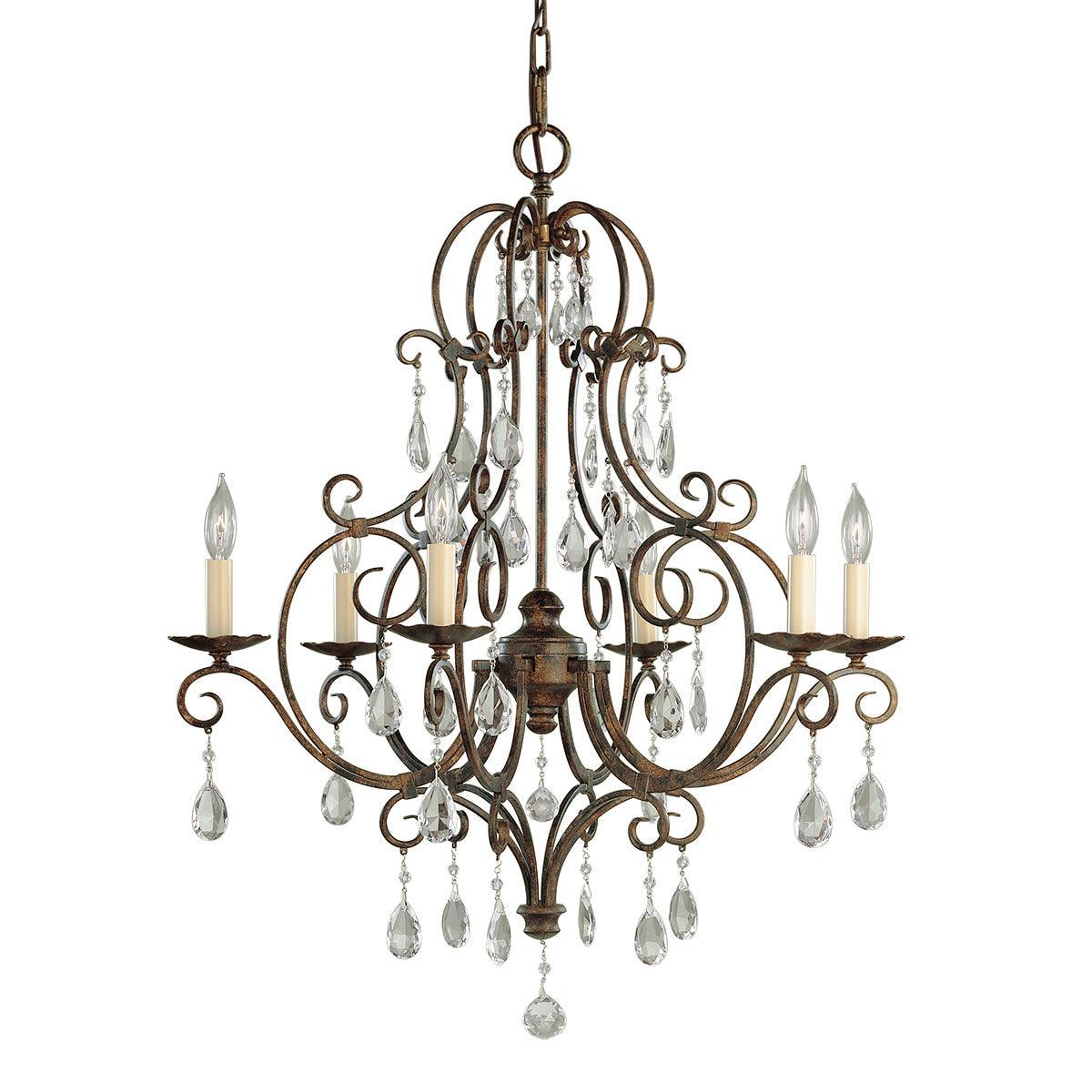 Feiss Chateau 6 Light Bronze Chandelier - Crystal Drops-Elstead Lighting-1-Tiffany Lighting Direct