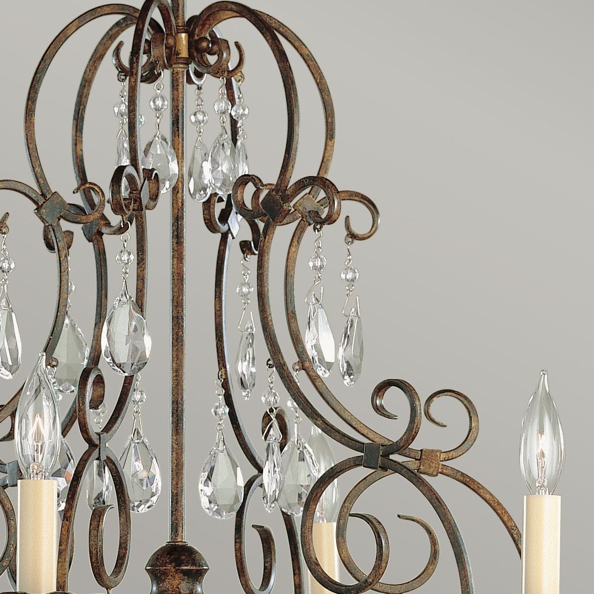 Feiss Chateau 6 Light Bronze Chandelier - Crystal Drops-Elstead Lighting-2-Tiffany Lighting Direct