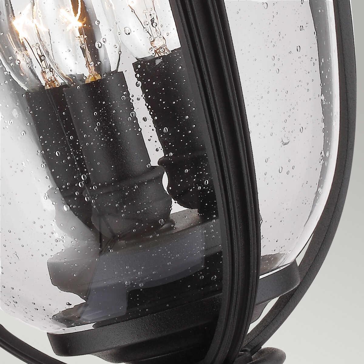 elstead english bridle black finish large outdoor pedestal lantern Close Up LED Bulb