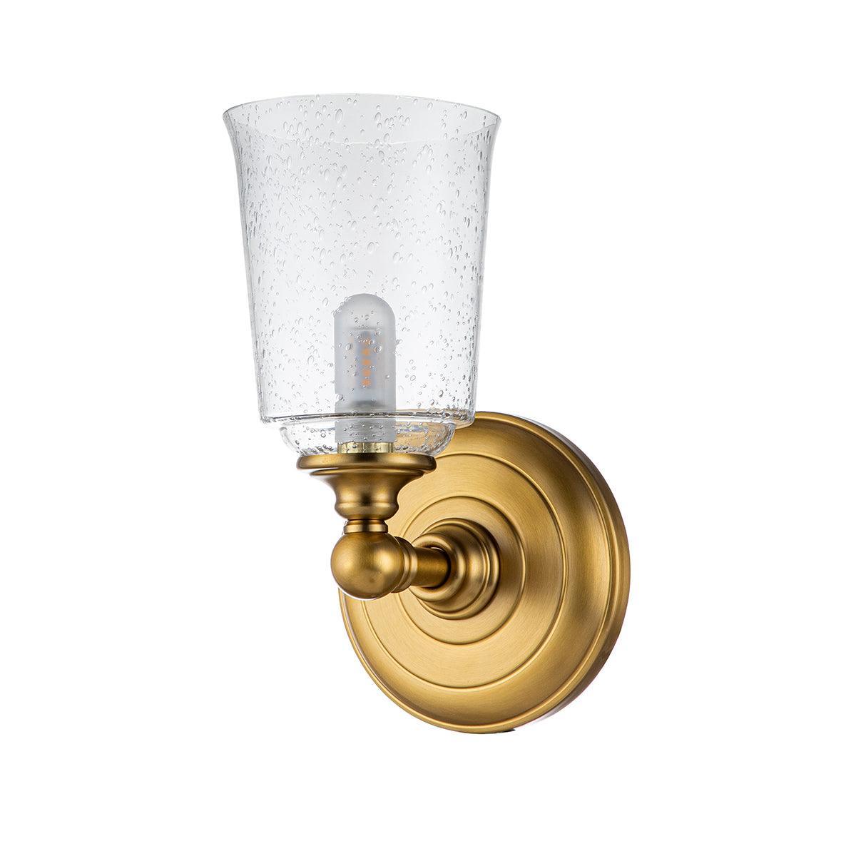 Feiss Huguenot Lake 1 Light Brass Bathroom Wall Light Close Up Image