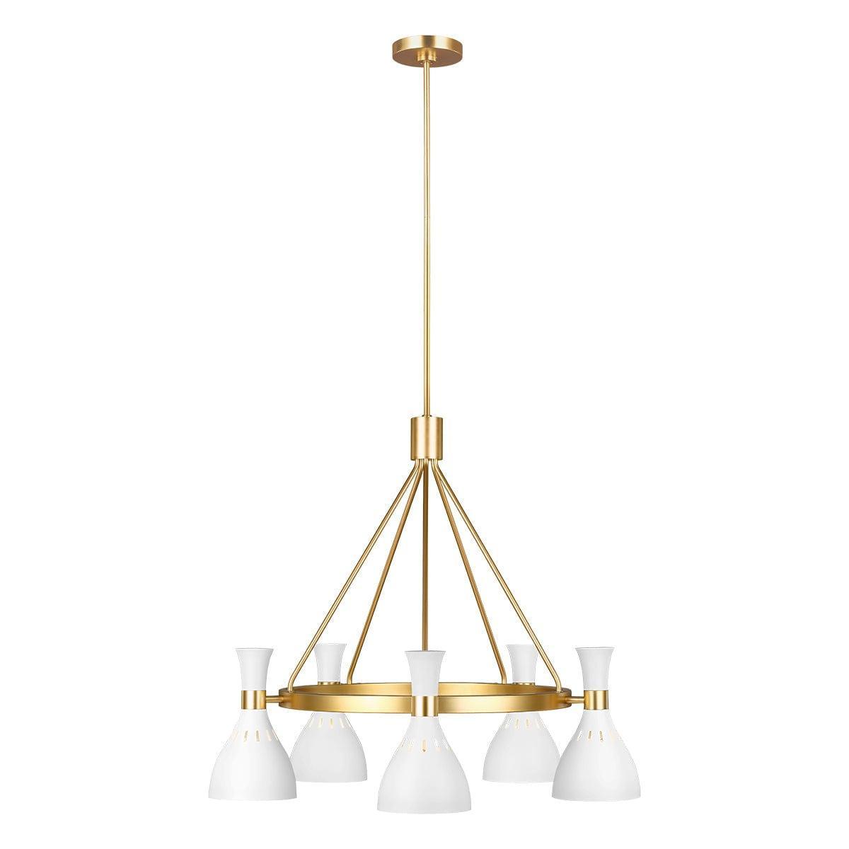 Feiss Joan 5 Light Chandelier - Matte White & Brass-Elstead Lighting-1-Tiffany Lighting Direct